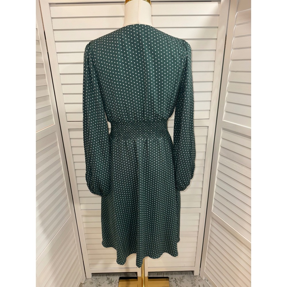 Draper James RSVP Midi Dress Womens Small Green Polka Dot Smocked Waist V-Neck S - Picture 5 of 7